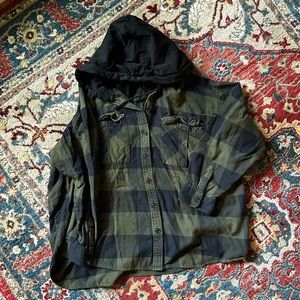 flannel button up with hood